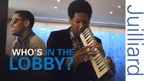 Video feature: Musician and alum Jon Batiste stops by the lobby to perform with pianist and special guest artist Matthew Whitaker.